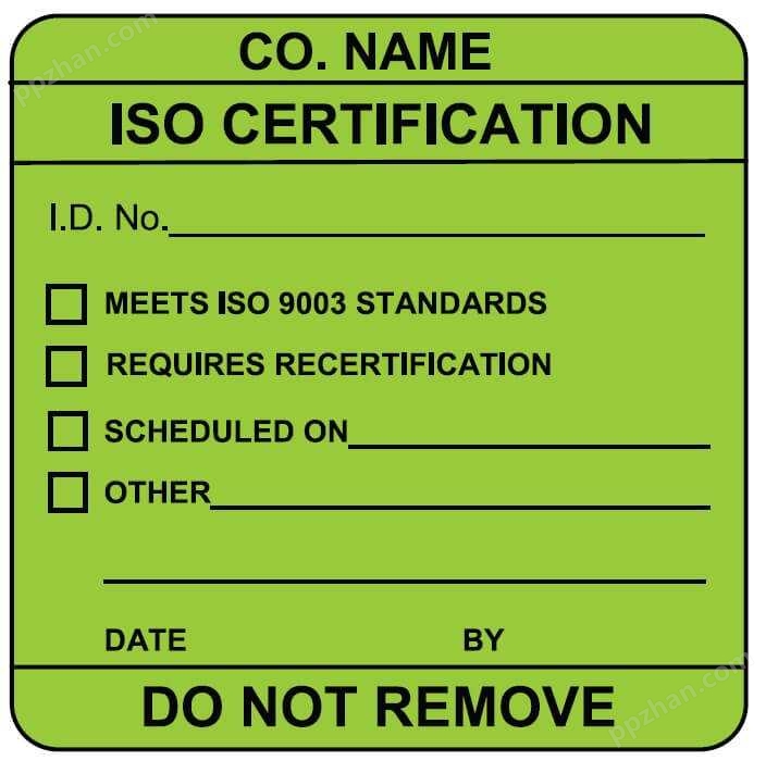 ISO CERTIFICATION 标签