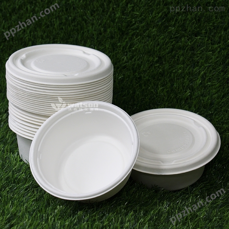 350ml带盖汤碗圆形外卖餐盒可降解环保餐具